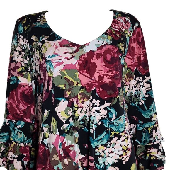 Connected Apparel Dress Womens Size 10 Multicolored Floral 3/4 Bell Sleeve - Picture 2 of 7